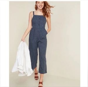 Old  navy linen blend stripes  smockedback  spaghettistrap  jumpsuit
